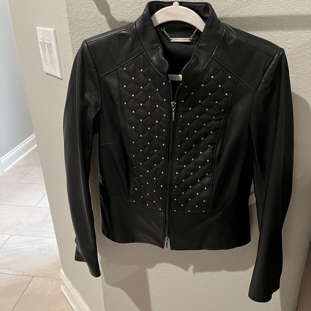 White House Black Market Black Quilted Leather Jacket